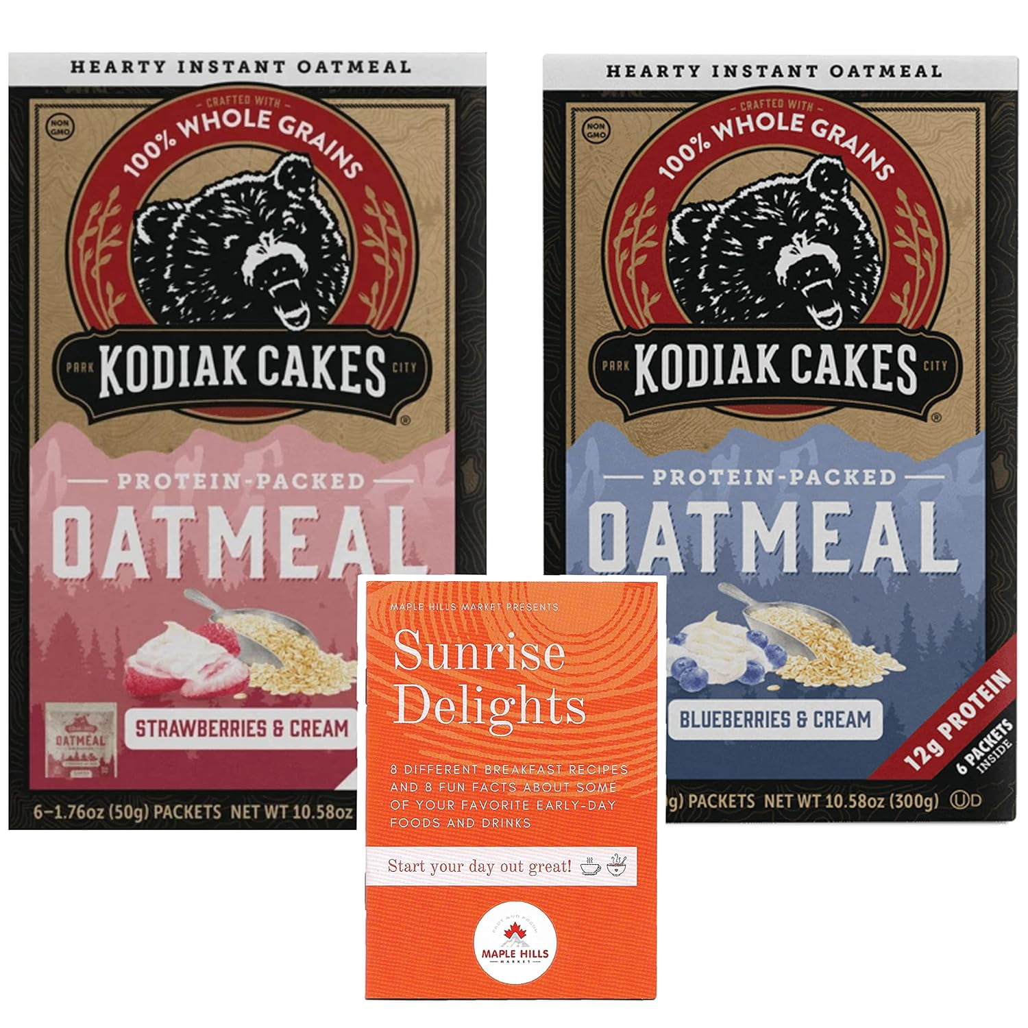 Kodiak Cakes ProteinPacked Oatmeal Variety Bundle With 2 Flavors 1 box of Strawberries and