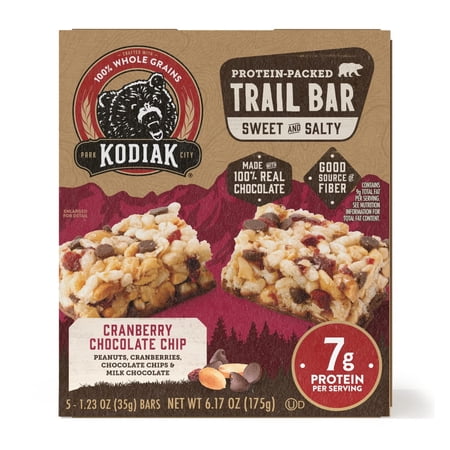 Kodiak Cranberry Chocolate Chip Protein Packed Trail Bars, 1.23 oz, 5 Count Cardboard Box