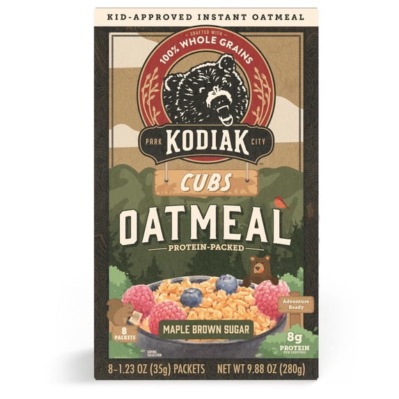 Kodiak Cubs Protein Maple Brown Sugar Instant Oatmeal, 1.23 oz, 8 Packets