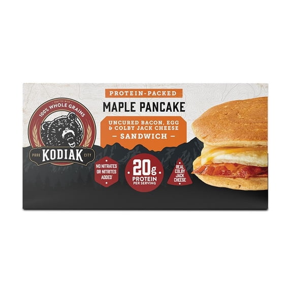 Kodiak Protein-Packed Frozen Breakfast Sandwiches, Bacon and Colby Jack, 2 Count, 9.24 oz