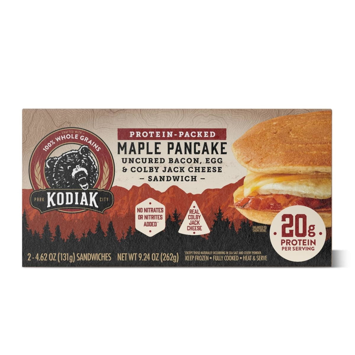 Kodiak Protein-Packed Frozen Breakfast Sandwiches, Bacon and Colby Jack, 2 Count