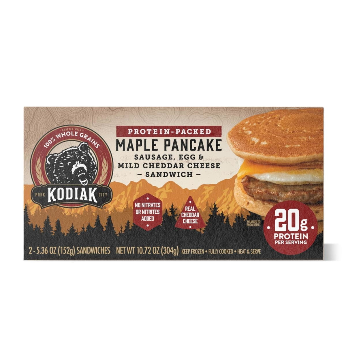 Kodiak Protein-Packed Frozen Breakfast Sandwiches, Sausage and Cheddar, 2 Count
