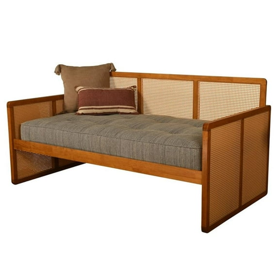 Kodiak Furniture Abaco Wood Daybed in Honey Finish and Seaport Blue Mattress