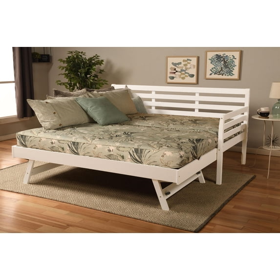 Kodiak Furniture Boho Wood Daybed/Pop Up Bed in White with Floral Mattresses
