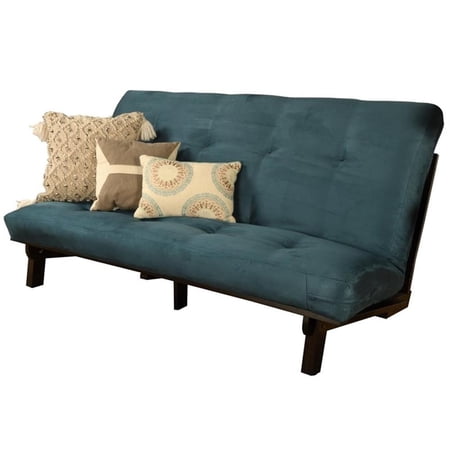 Kodiak Furniture Carson Wood Futon in Java Brown Finish with Suede Blue Mattress