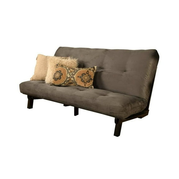 Kodiak Furniture Carson Wood Futon in Java Brown Finish with Suede Gray Mattress