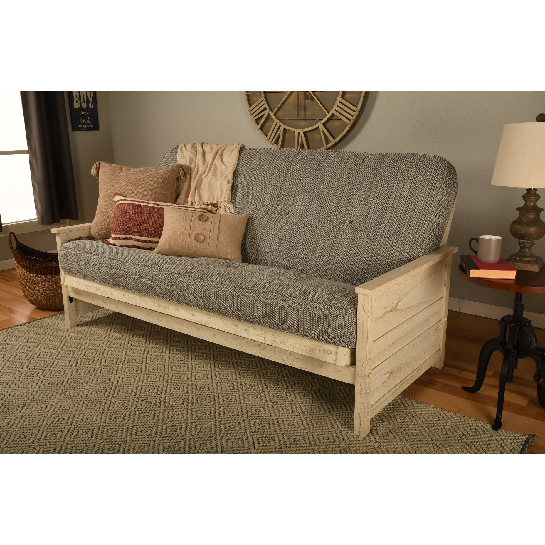 Kodiak Furniture Lexington Futon in Weathered White w/ Seaport Blue Mattress