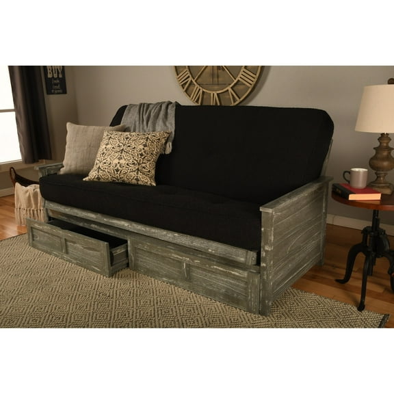 Kodiak Furniture Lexington Storage Futon in Weathered Gray w/ Black Mattress