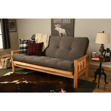 Kodiak Furniture Lodge Futon with Suede Fabric Mattress in Natural/Gray