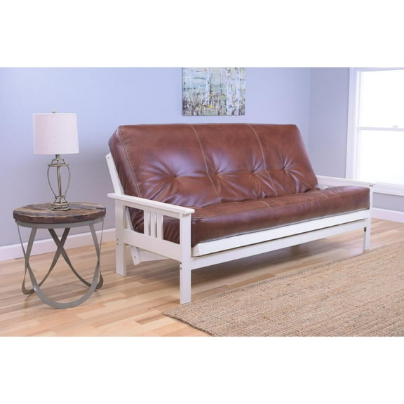 Kodiak Furniture Monterey Antique White Futon with Brown Faux Leather Mattress