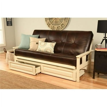 Kodiak Furniture Monterey Antique White Storage Futon with Java Brown Mattress