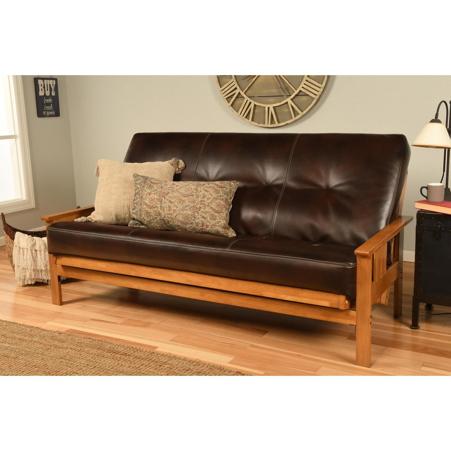 Kodiak Furniture Monterey Butternut Futon with Java Brown Faux Leather Mattress