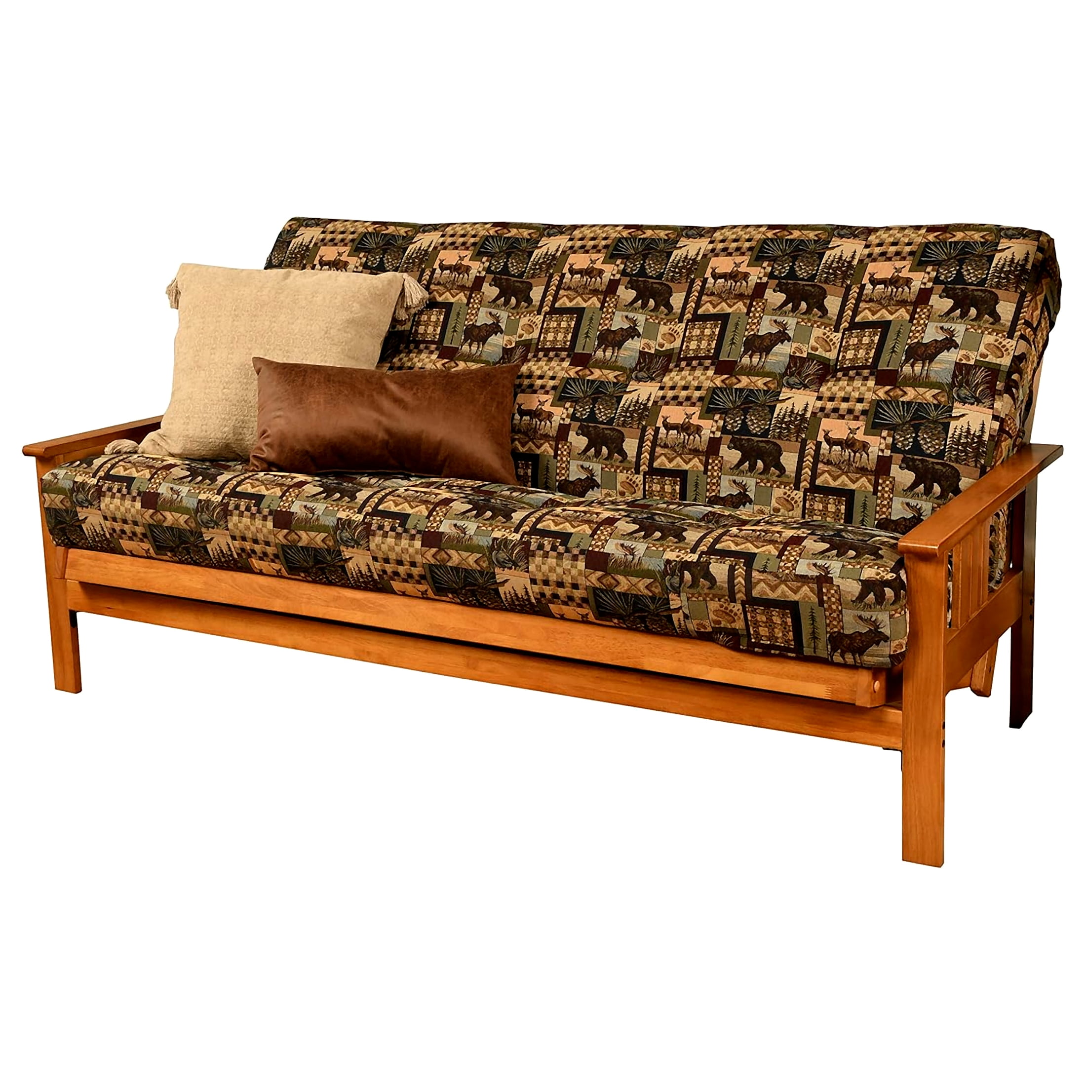 Kodiak Furniture Monterey Butternut Futon with Multi-Color Fabric Mattress