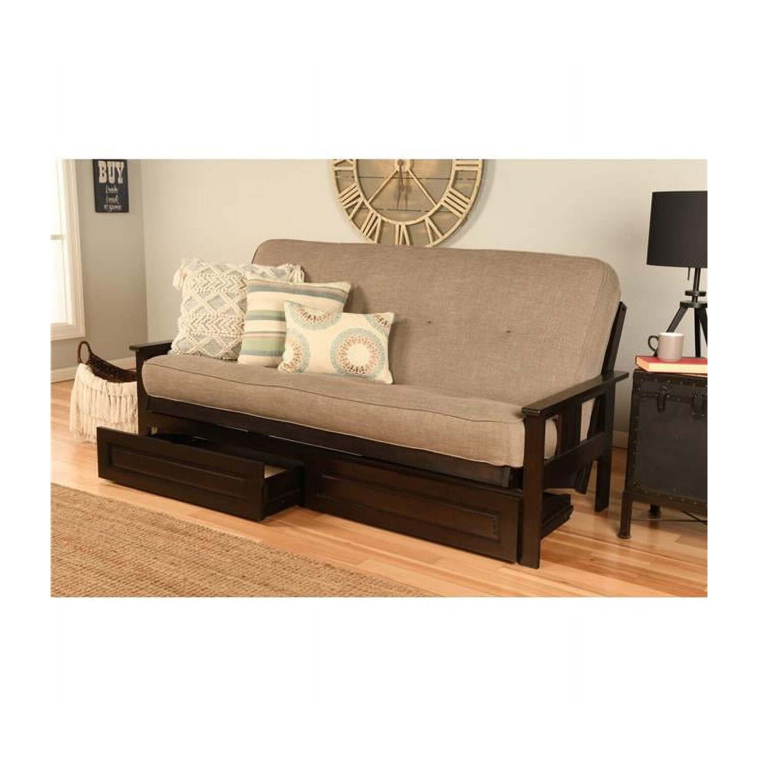 Kodiak Furniture Monterey Full Frame with Linen Fabric Mattress in Espresso/Gray