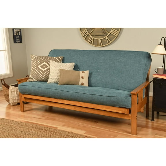 Kodiak Furniture Monterey Futon with Linen Fabric Mattress in Butternut/Blue
