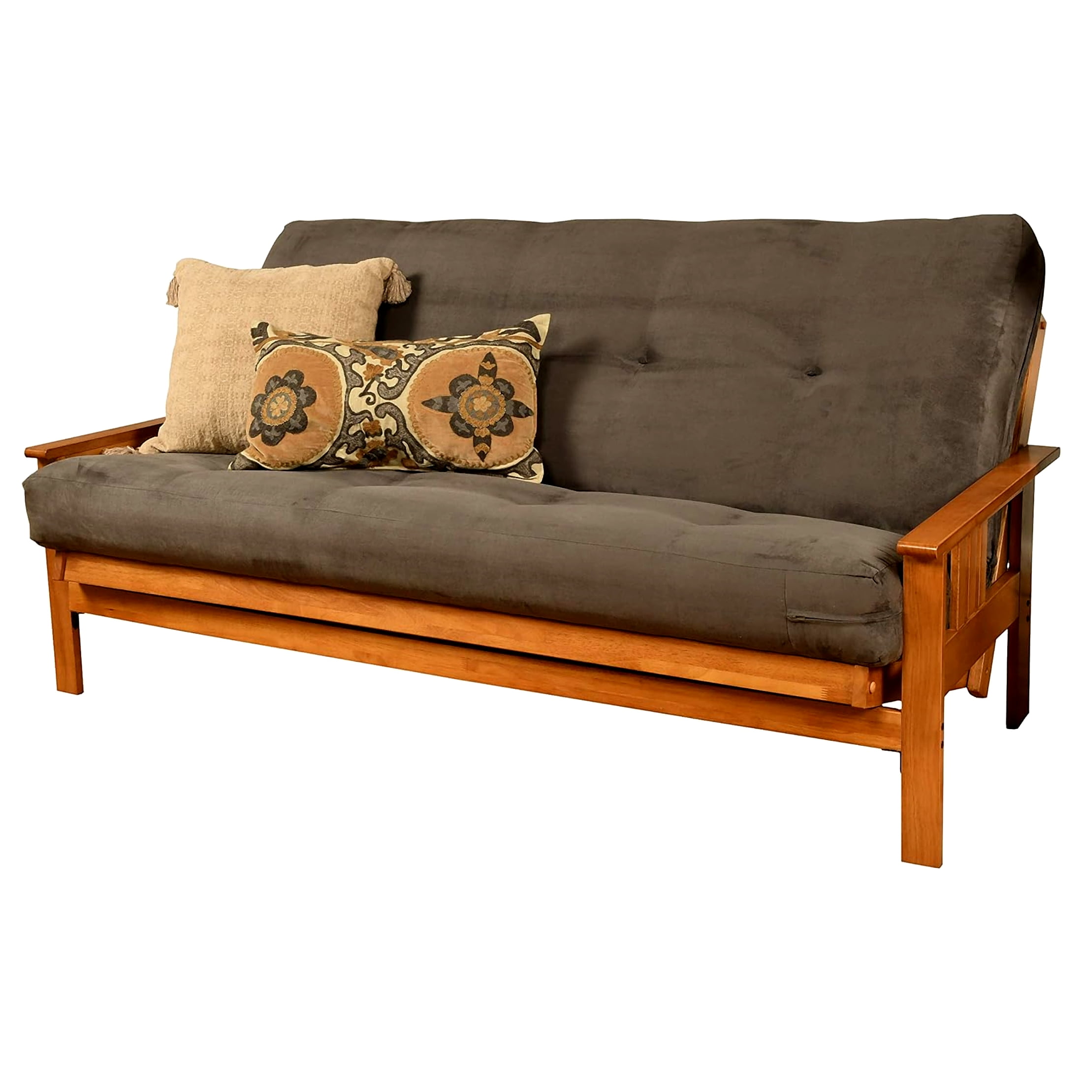 Kodiak Furniture Monterey Futon with Suede Fabric Mattress in Butternut/Gray