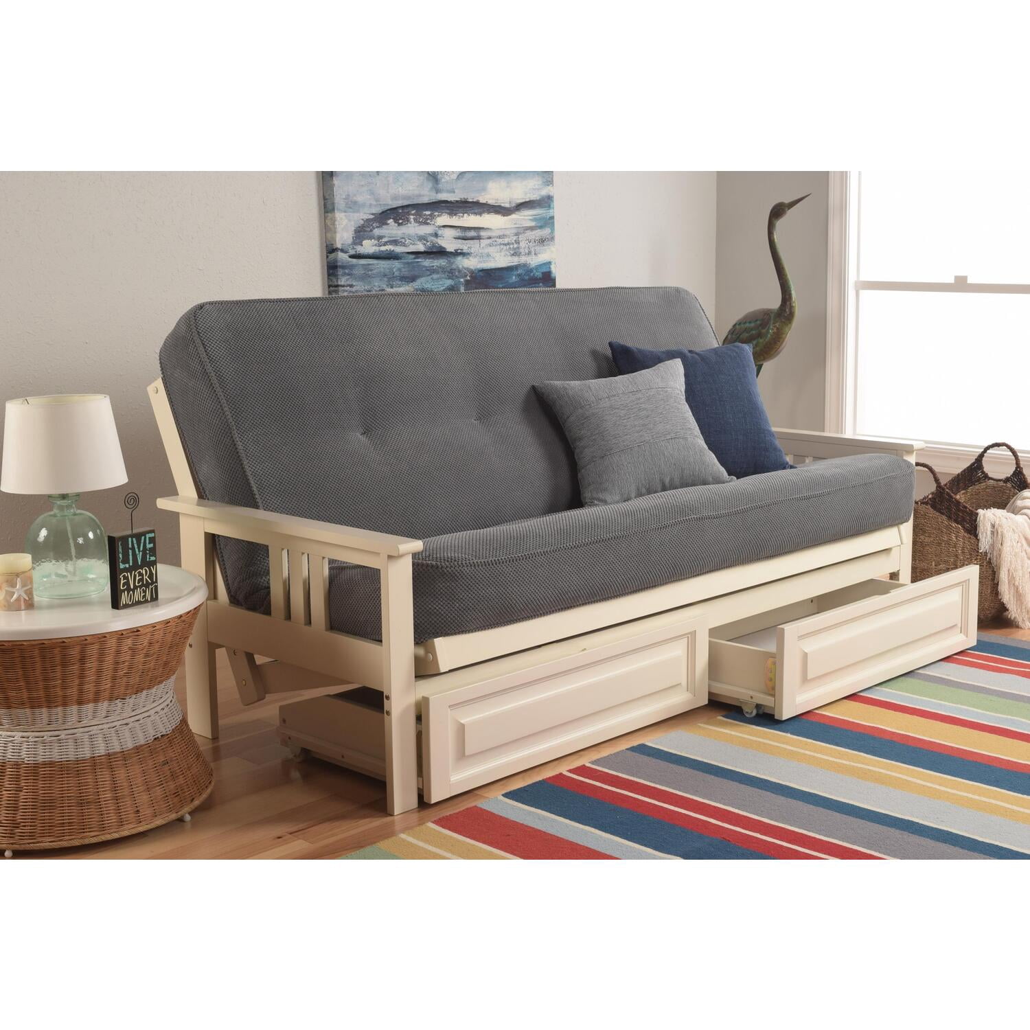 Kodiak Furniture Monterey Full Frame with Storage Drawers-Color:Antique White/Blue,Style:Marmont Thunder Mattress