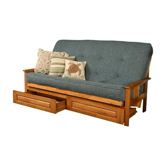 Kodiak Furniture Monterey Queen Butternut Wood Storage Futon-Aqua Blue Mattress