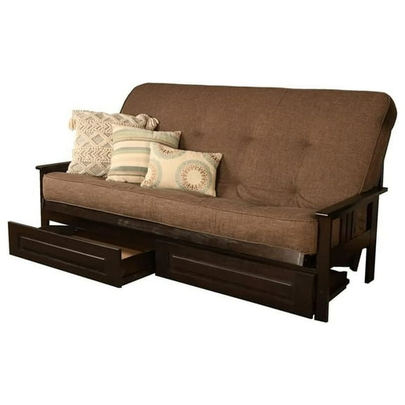 Kodiak Furniture Monterey Queen Espresso Wood Storage Futon-Linen Cocoa Mattress
