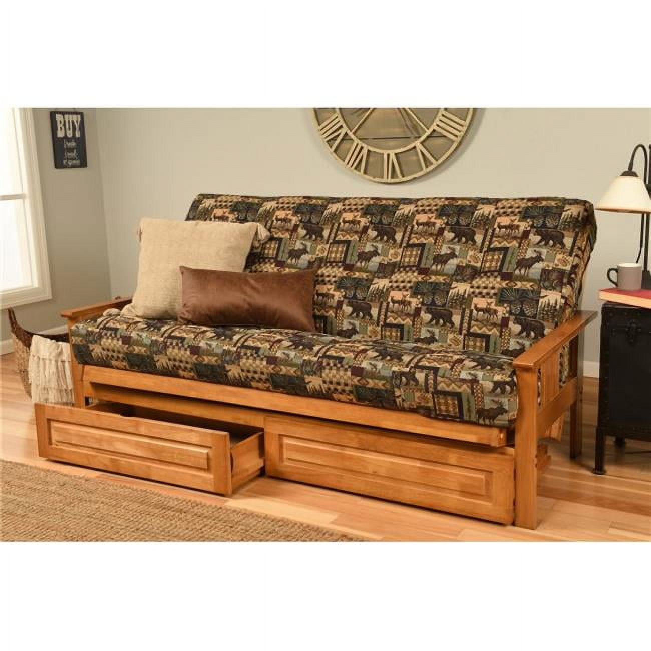 Multicolor Cotton Blend Sleeper Futon with Inner-spring and Storage