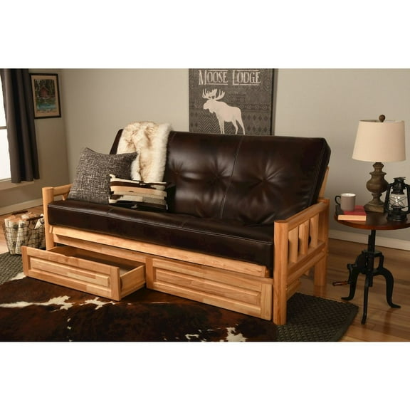 Kodiak Furniture Natural Lodge Storage Futon with Brown Faux Leather Mattress