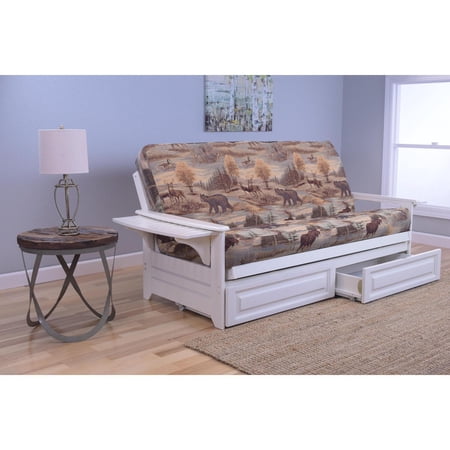 Kodiak Furniture Phoenix Futon with Canadian Fabric Mattress in White/Brown
