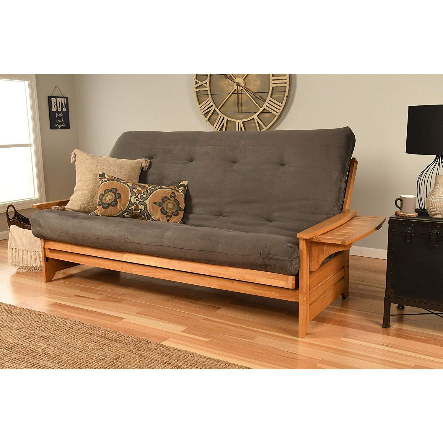 Kodiak Furniture Phoenix Futon with Suede Fabric Mattress in Butternut