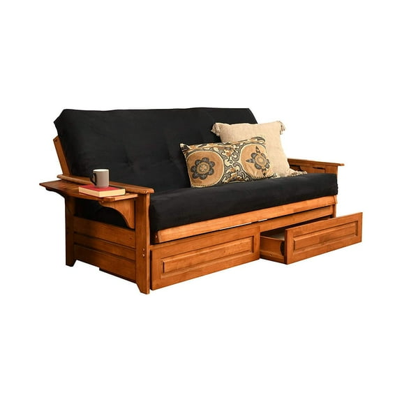 Kodiak Furniture Phoenix Futon with Suede Fabric mattress in Black/Barbados frame.