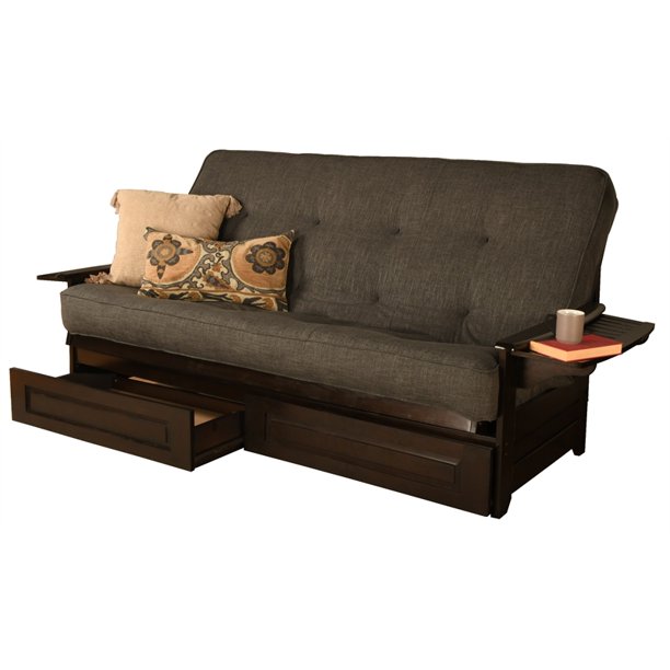 Kodiak Furniture Phoenix Queen Espresso Wood Storage FutonCharcoal