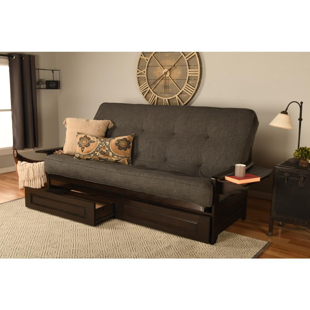Kodiak Furniture Phoenix Queen Espresso Wood Storage FutonCharcoal Mattress