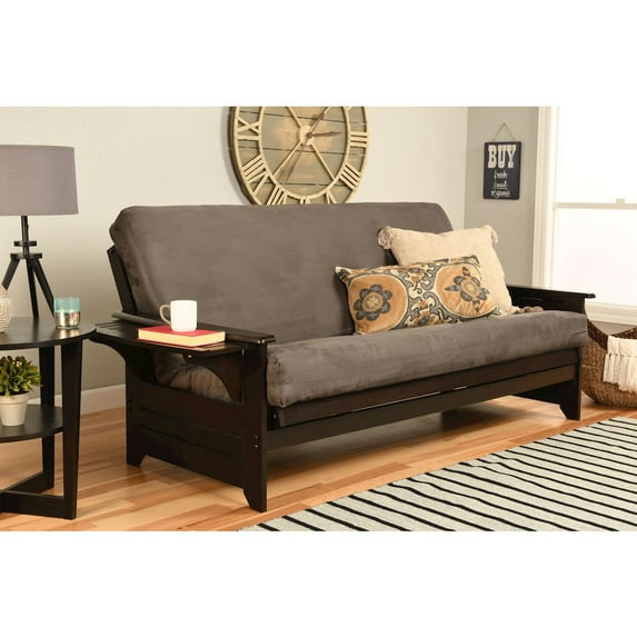 Kodiak Furniture Phoenix Queen Futon with Suede Fabric Mattress in Gray/Espresso