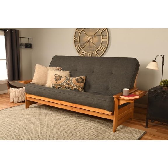 Kodiak Furniture Phoenix Queen-size Butternut Wood Futon-Linen Charcoal Mattress