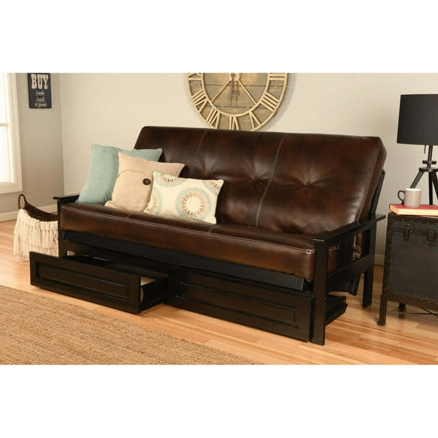 Kodiak Furniture Somette Monterey Black Fullsize Storage Futon Set with Mattress Oregon Trail