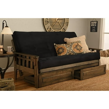 Kodiak Furniture Tucson Frame with Suede Fabric Mattress in Black/Rustic Walnut