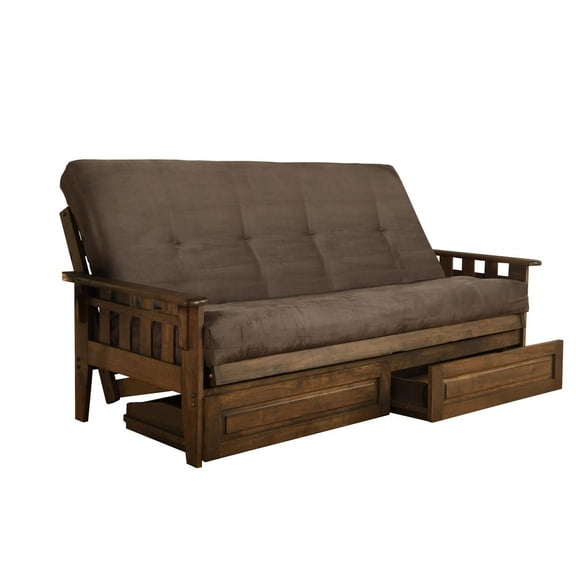 Kodiak Furniture Tucson Frame with Suede Fabric Mattress in Gray/Rustic Walnut