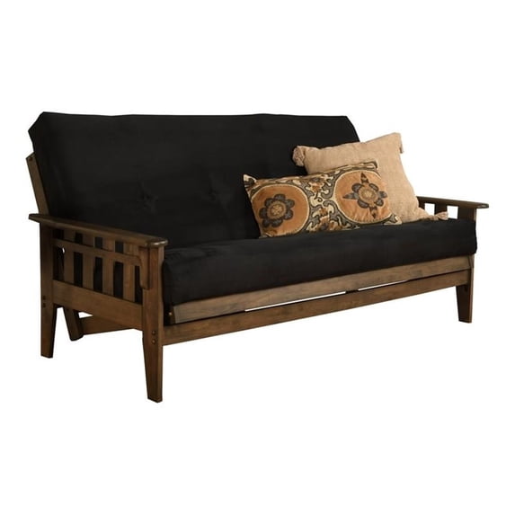 Kodiak Furniture Tucson Queen Futon with Fabric Mattress in Black/Rustic Walnut