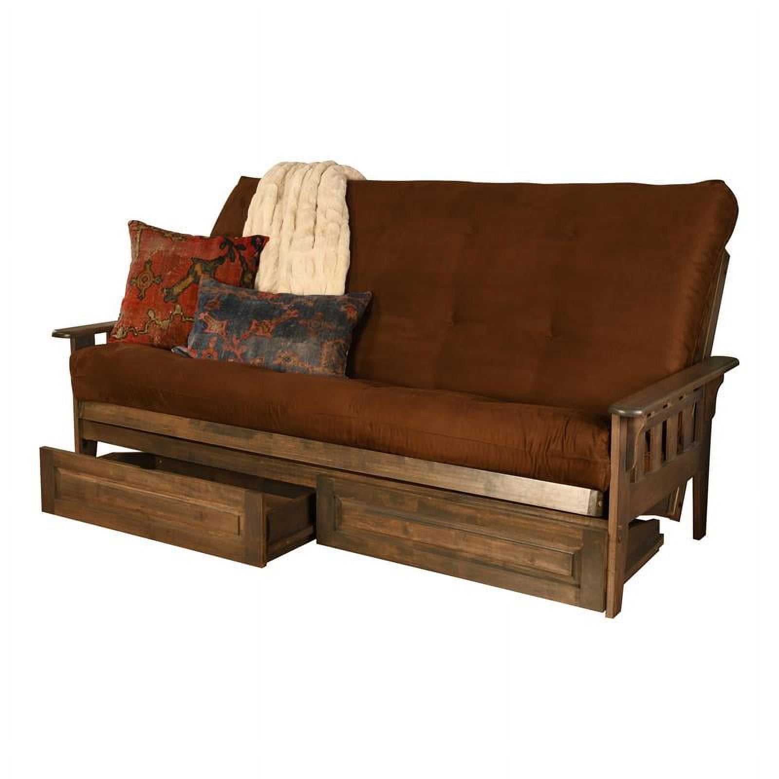 Kodiak Furniture Tucson Queen Futon with Suede Fabric Mattress in Brown/Walnut