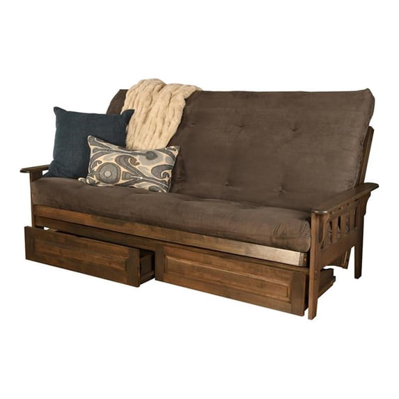 Kodiak Furniture Tucson Queen Futon with Suede Fabric Mattress in Gray/Walnut