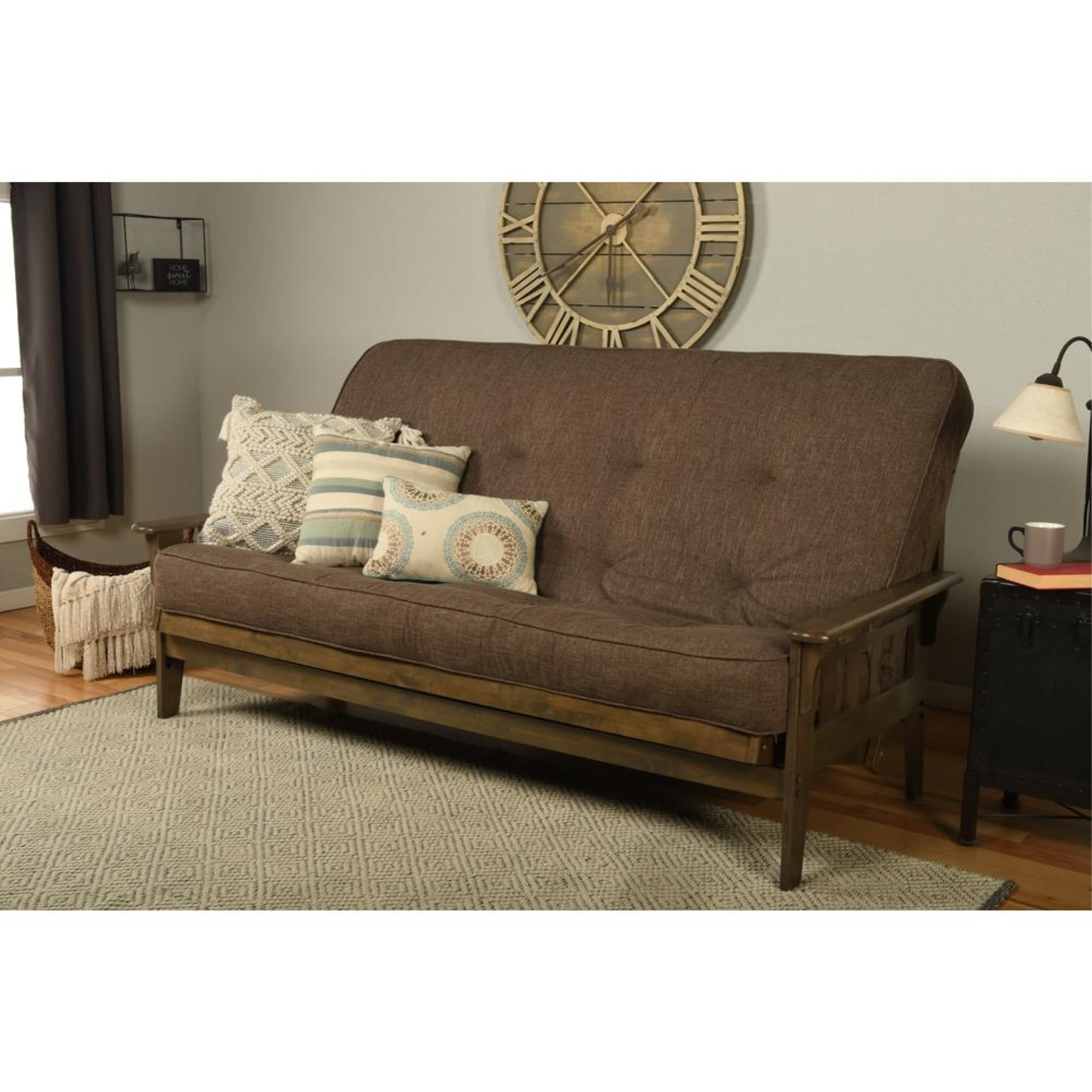 KODIAK Tucson Queen Frame Rustic Walnut Finish Linen Cocoa Mattress