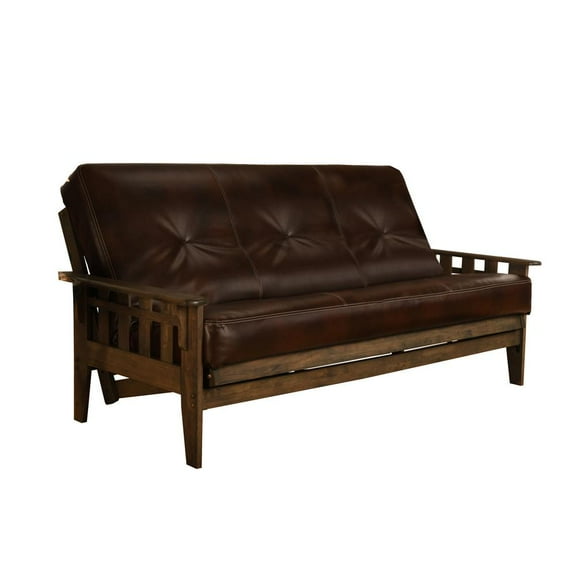 Kodiak Furniture Tucson Rustic Walnut Futon and Java Brown Faux Leather Mattress