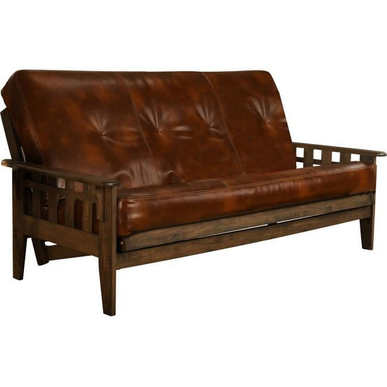 Kodiak Furniture Tucson Rustic Walnut Futon with Brown Faux Leather