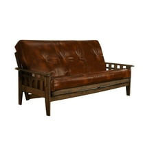 Kodiak Furniture Tucson Rustic Walnut Futon with Brown Faux Leather Mattress