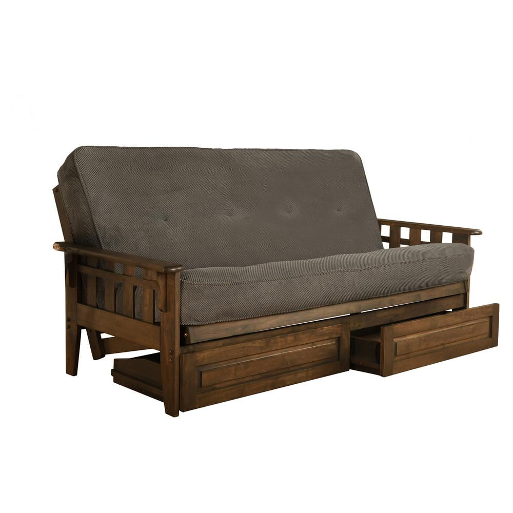 Rustic Walnut Tufted Sleeper Sofa with Storage Drawers