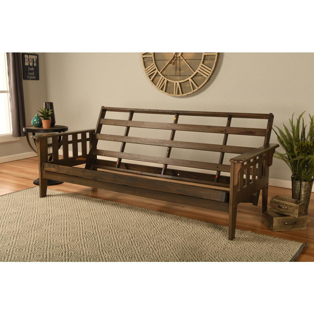 Rustic Walnut Full Size Futon Frame with Mission Style Arms