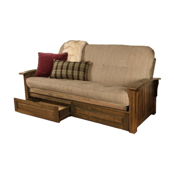 Kodiak Furniture Washington Frame-Rustic Walnut FinishTaxi Woodsmoke Mattress-Storage Drawers