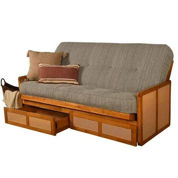 Kodiak Furniture Westport Full Wood Futon Set w/ Storage & Seaport Blue Mattress