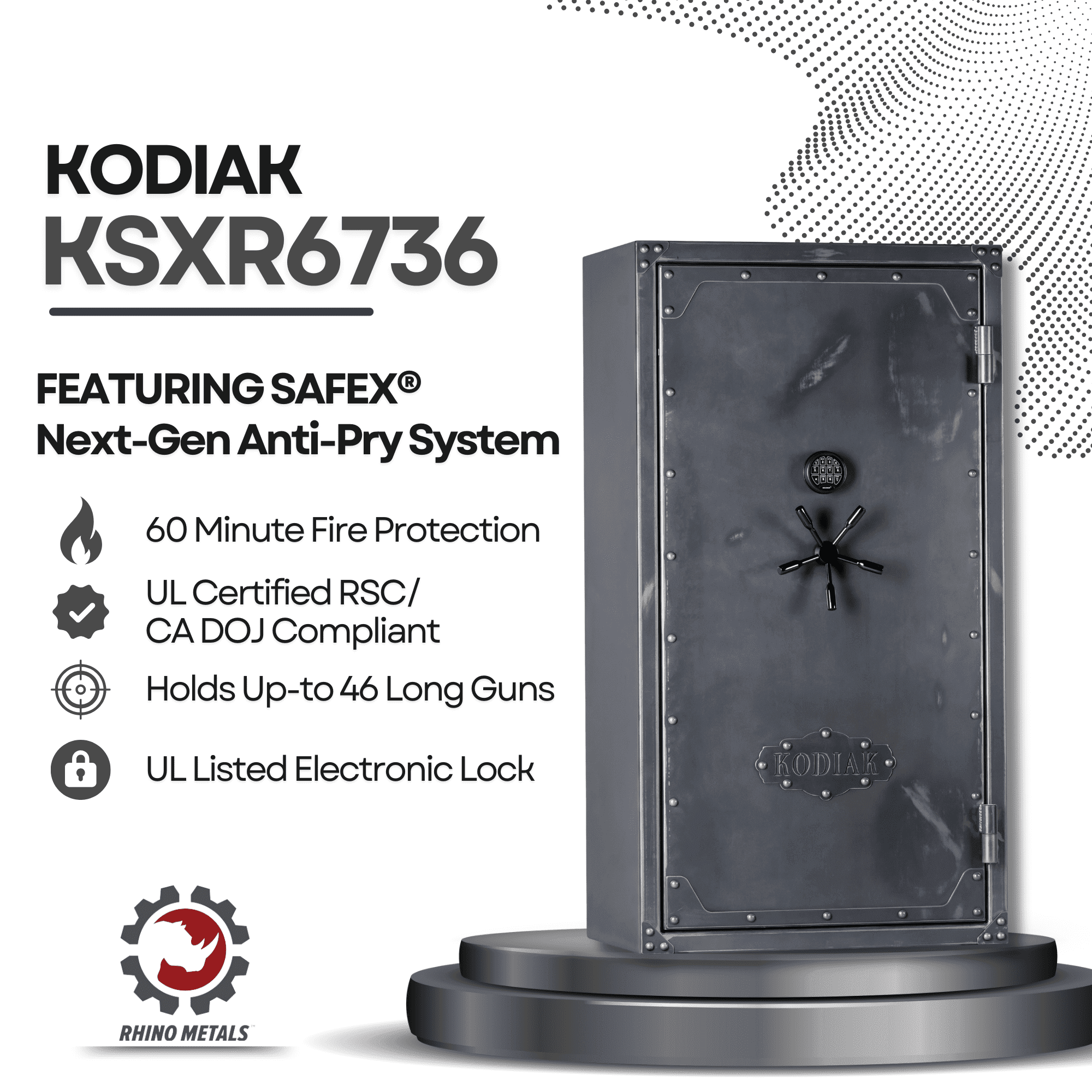 Kodiak Home Gun Safe for Rifles & Pistols | KSXR6736 by Rhino Metals with New SafeX Security System