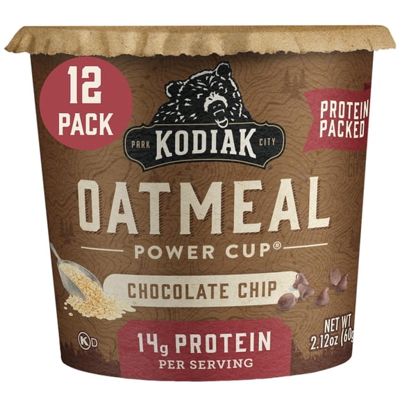 (12 pack) Kodiak Protein-Packed Chocolate Chip Instant Oatmeal Power Cup, 2.12 oz