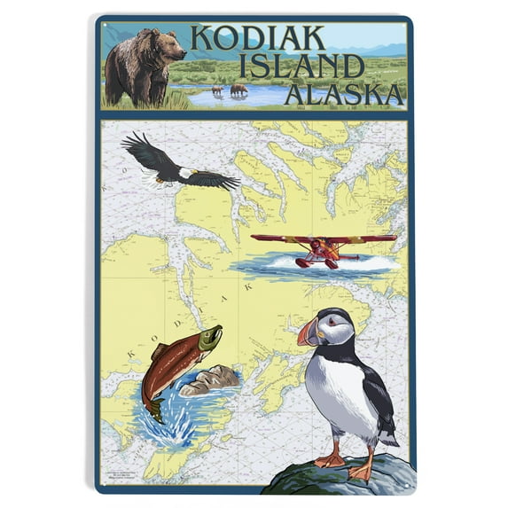 Kodiak Island, Alaska, Nautical Chart (12x18 Aluminum Art, Indoor Outdoor Metal Sign Decor)