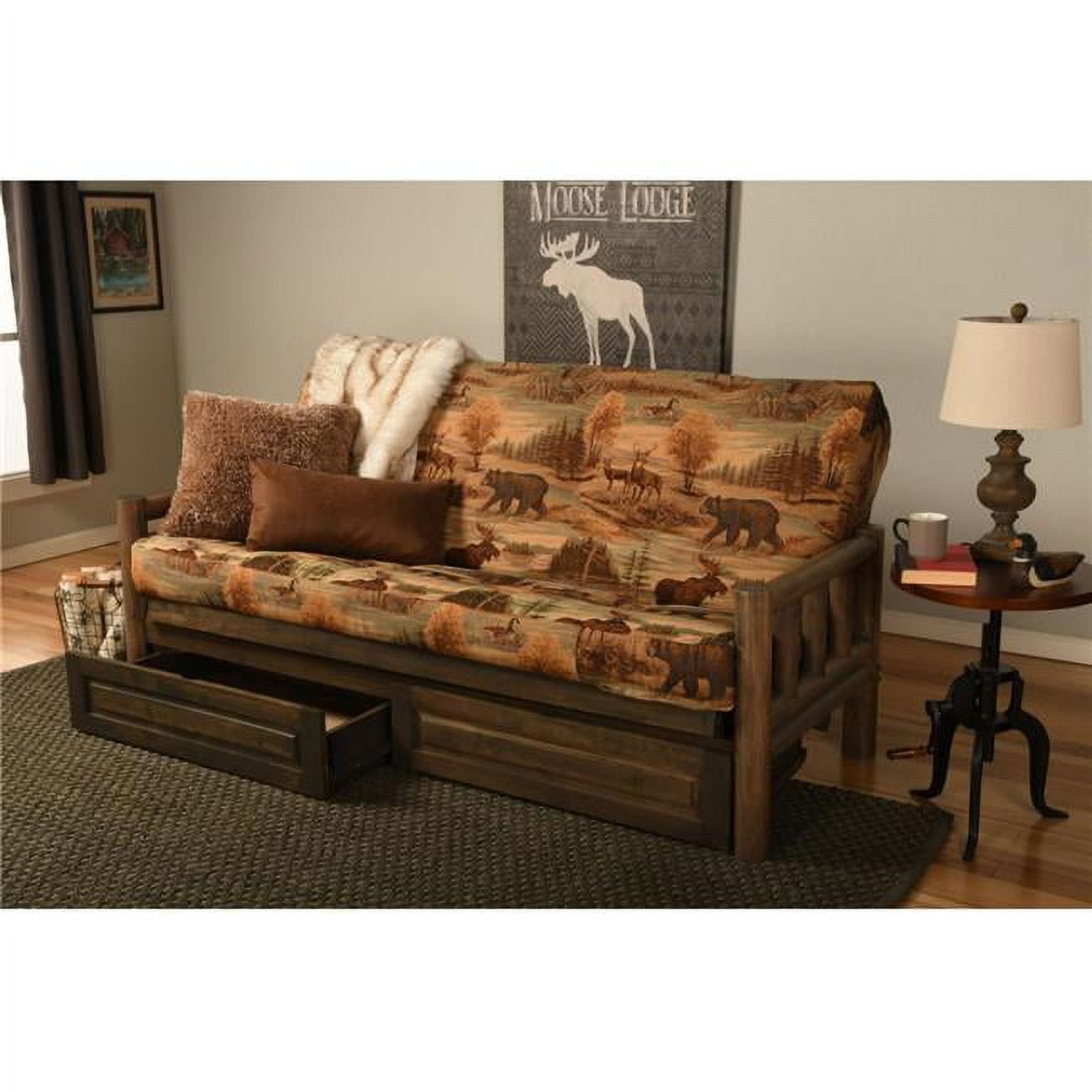 Kodiak KFLDDRWCANLF5MD4 Lodge Rustic Walnut Futon Frame with Canadian